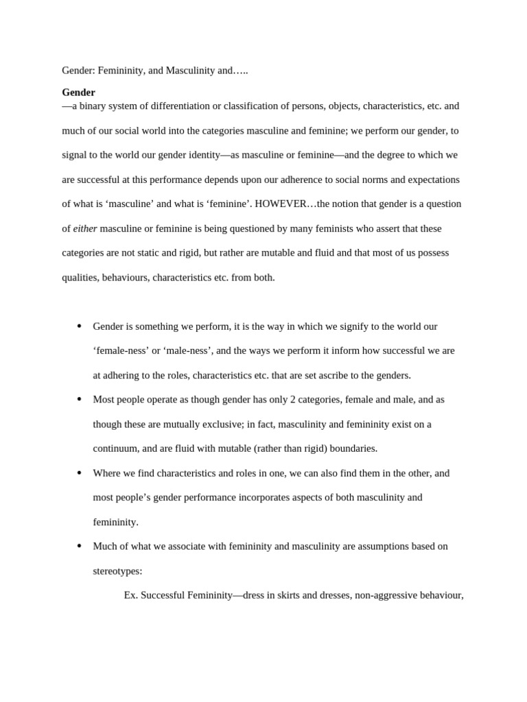 Lecture 3 Gender, Femininity and Masculinity | PDF | Gender | Gender ...