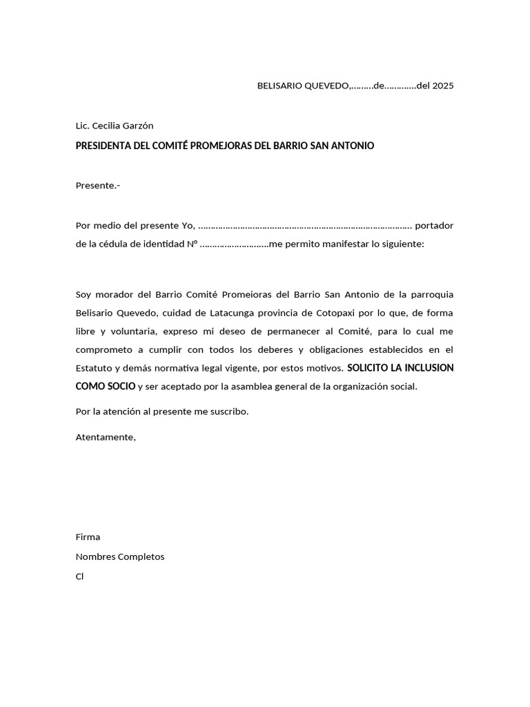 Solicitud de Inclusión como Socio en Comité | PDF