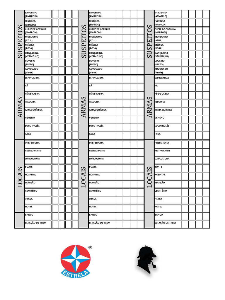 Ficha do Jogo Detetive para Imprimir | PDF | Design gráfico | Visão