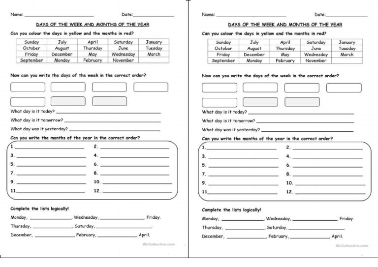 Days Months Practice | PDF