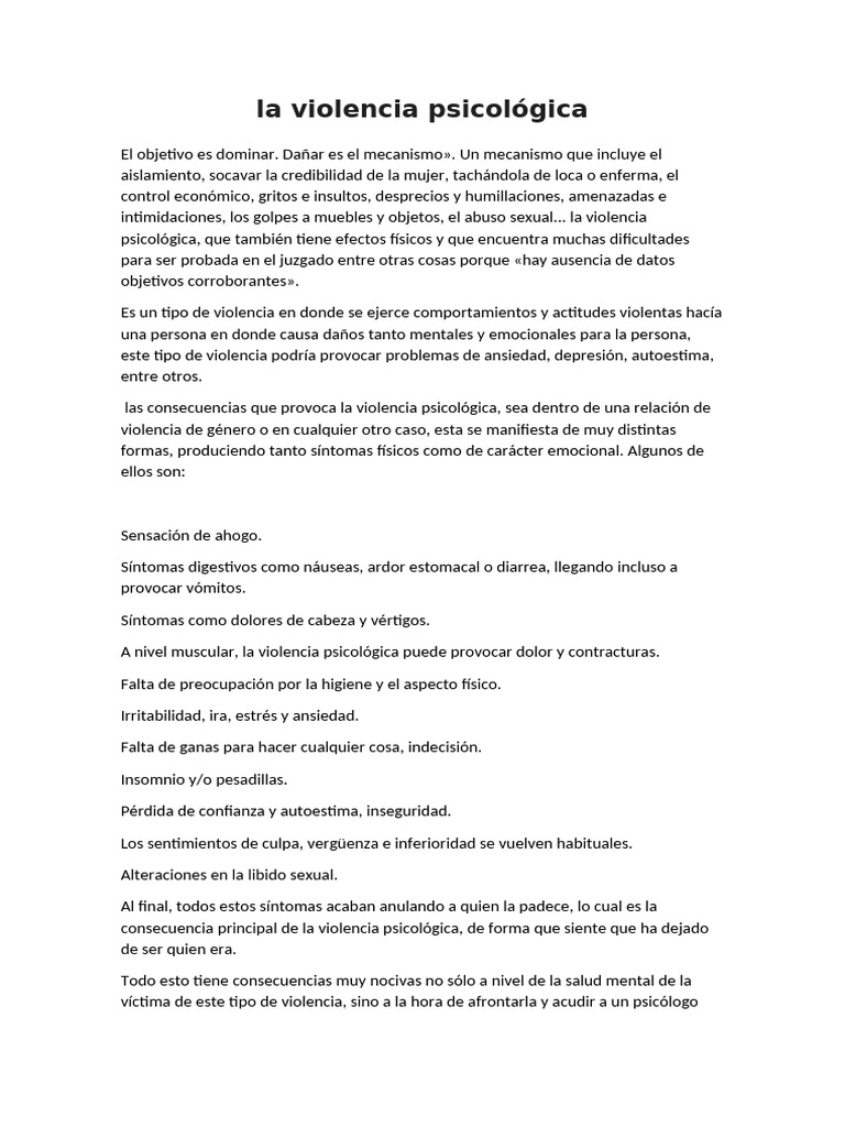 Síntomas y Consecuencias de la Violencia Psicológica | PDF | Violencia ...