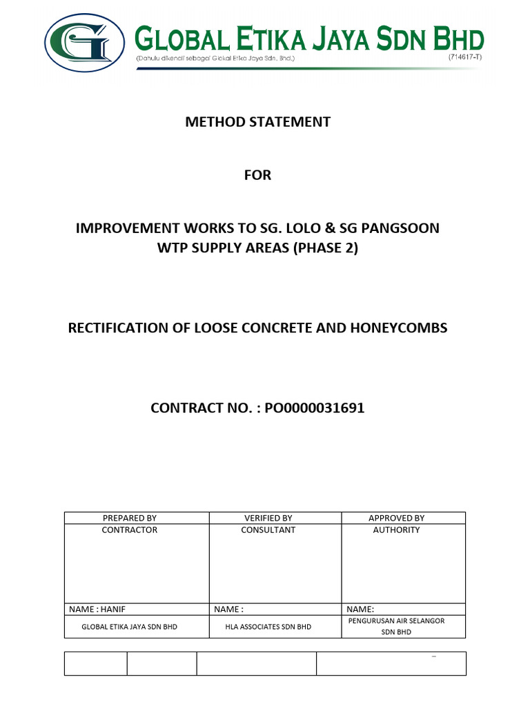 Method Statement for Concrete Rectification | PDF | Concrete ...