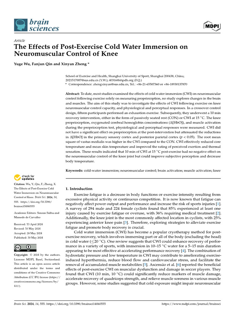 Cold Water Immersion and Knee Control | PDF | Physiology | Nervous System