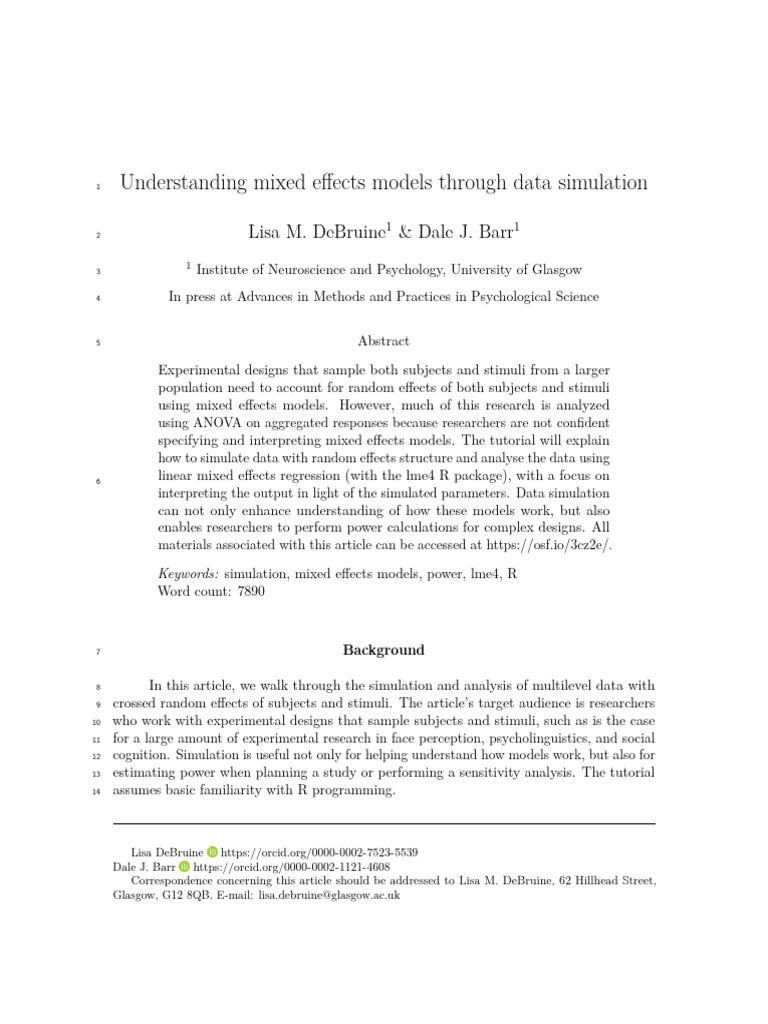 Simulating Mixed Effects Models in R | PDF | Statistics | Effect Size