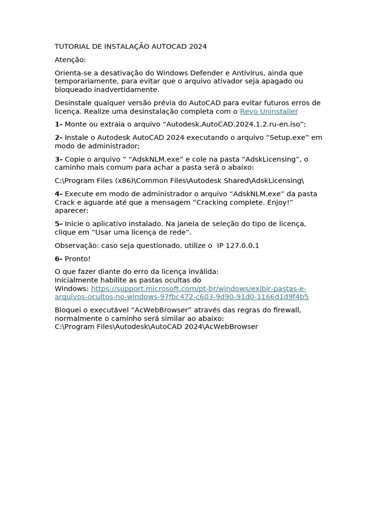 Instalação e Ativação do AutoCAD 2024 | PDF