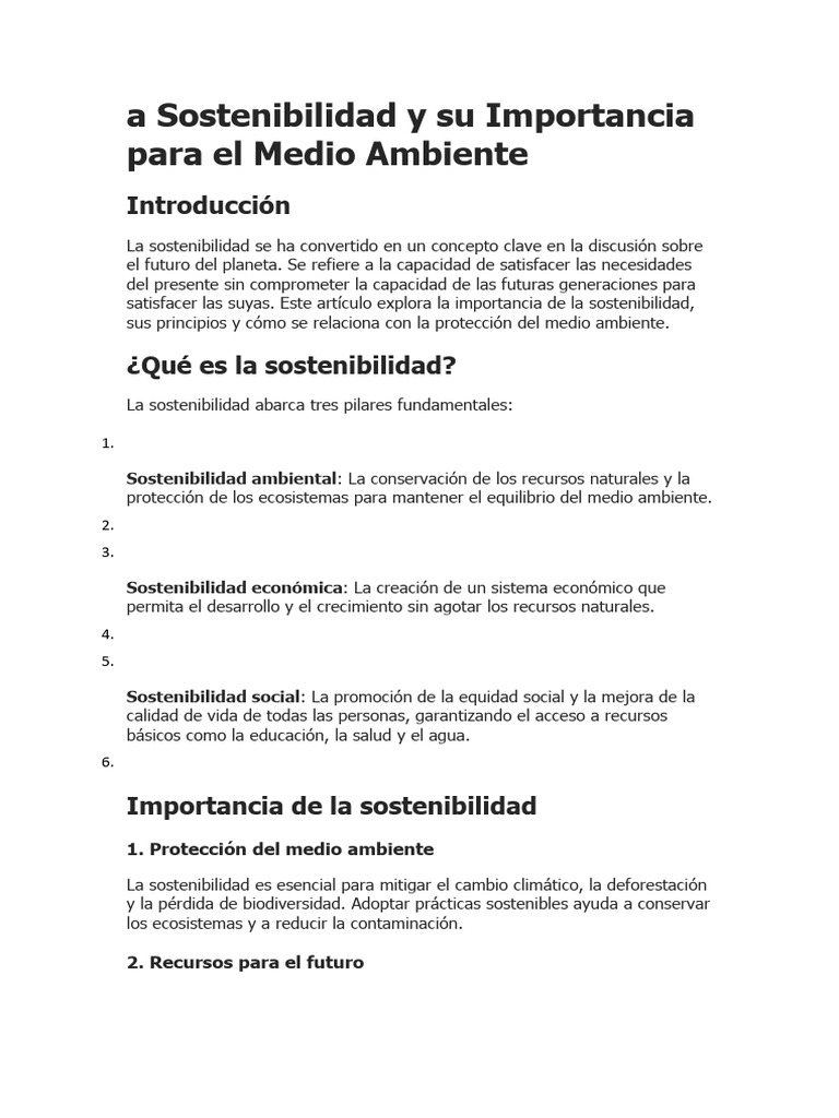 Importancia de la Sostenibilidad Ambiental | PDF | Sustentabilidad ...