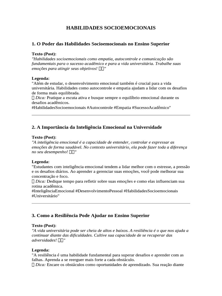 Habilidades Socioemocionais na Universidade | PDF | Resiliência ...