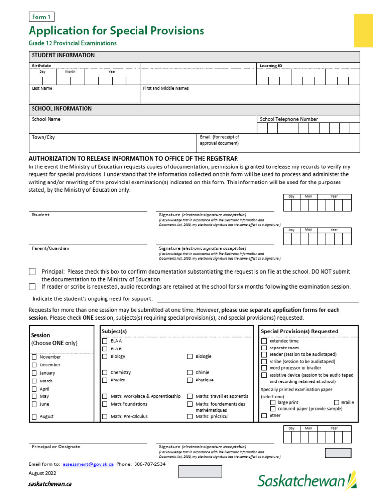 Form 1 Application For Special Provisions | PDF