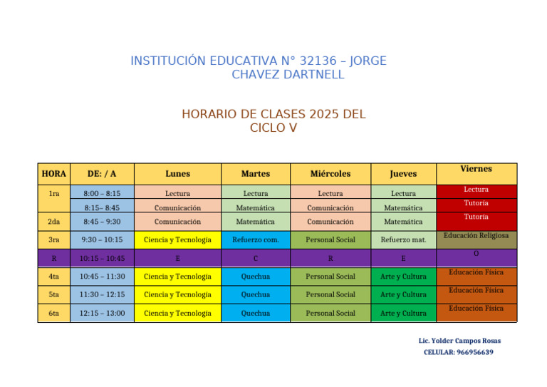Horario Clases Secundaria 2025 | PDF