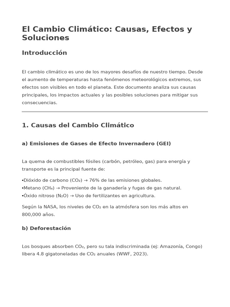 Cambio Climático: Causas y Soluciones | PDF | Gases de efecto ...