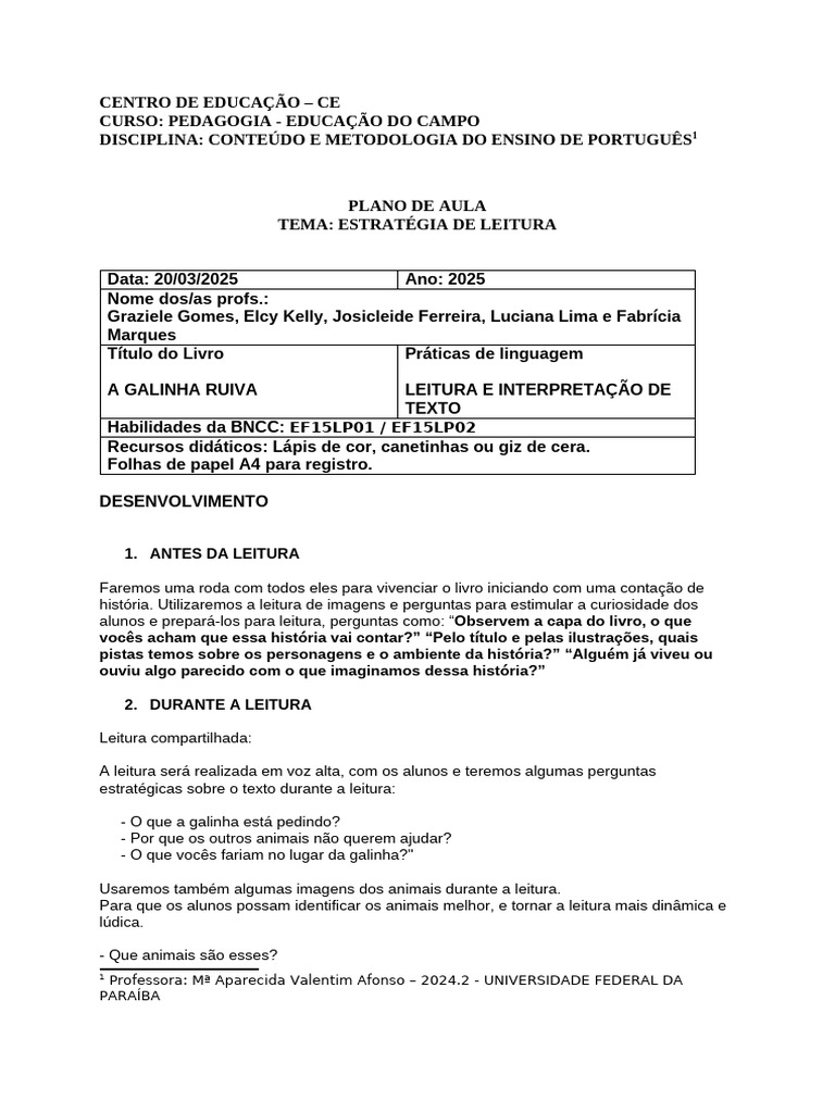 Plano de Aula Portugues | PDF | Pedagogia | Imagem