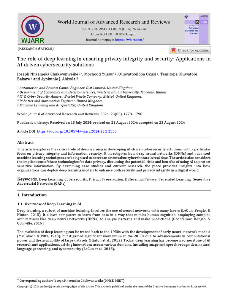The Role of Deep Learning in Ensuring Privacy Integrity and Security ...