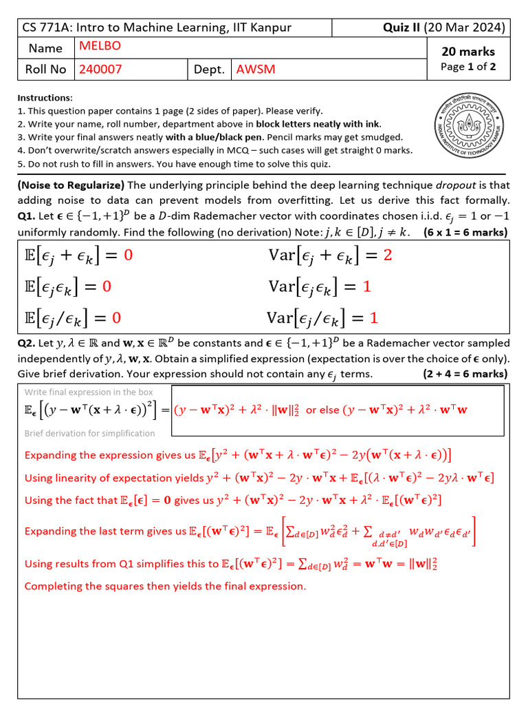 2023-24-II Q2 - Key | PDF | Applied Mathematics | Statistical Theory