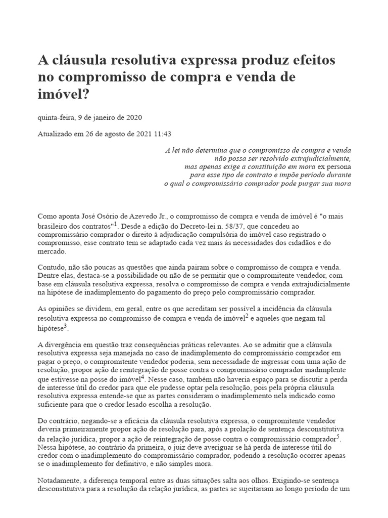 Cláusula Resolutiva no Compromisso Imobiliário | PDF | Direito Comum ...
