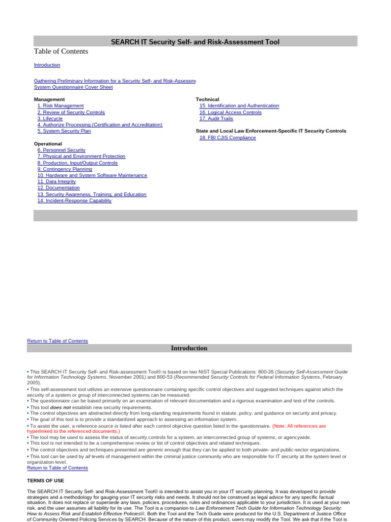 IT Security Self-Assessment Tool Guide | PDF | Risk | Computer Security
