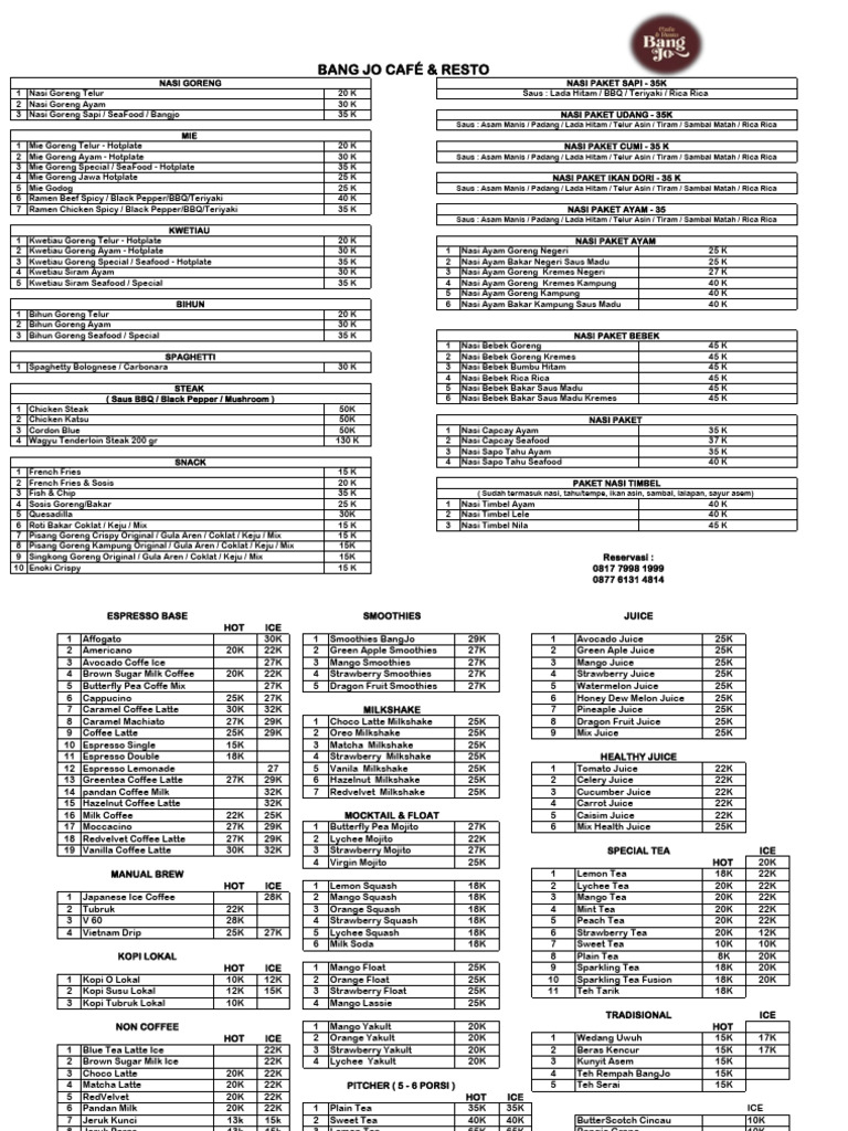 Bang Jo Café Menu Highlights | PDF | Foods | Drink