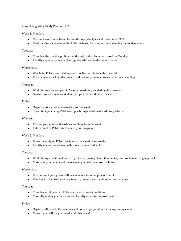 2-Week POA Night Study Plan | PDF
