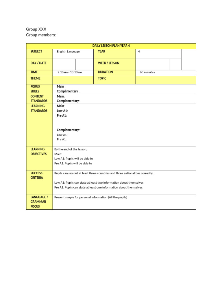 Year 4 English Daily Lesson Plan | PDF