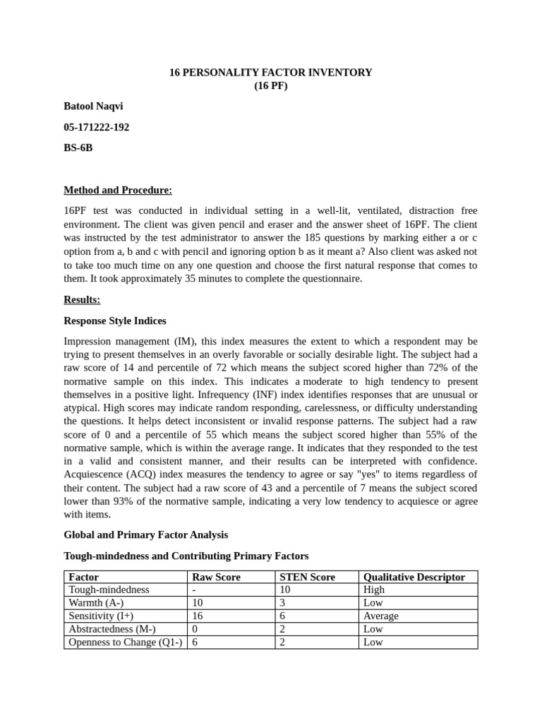 16 Personality Factor Inventory | PDF | Anxiety | Extraversion And ...