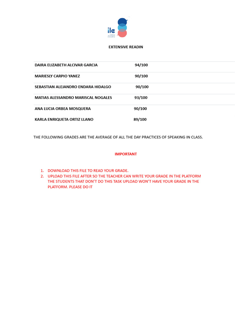Student Grades and Instructions | PDF