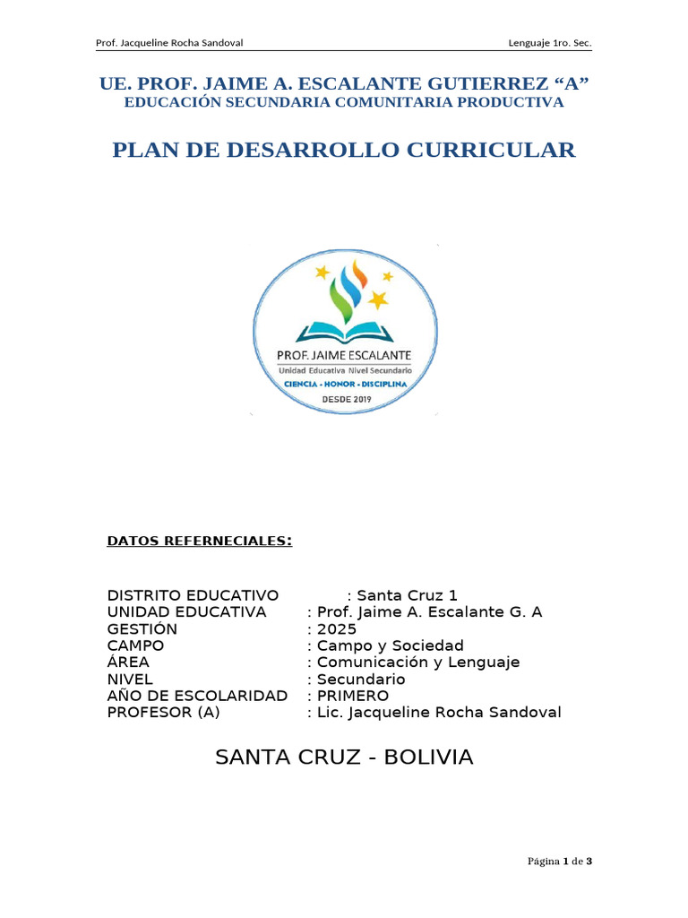Plan de Desarrollo Curricular 2025 Secundaria | PDF | Plan de estudios ...