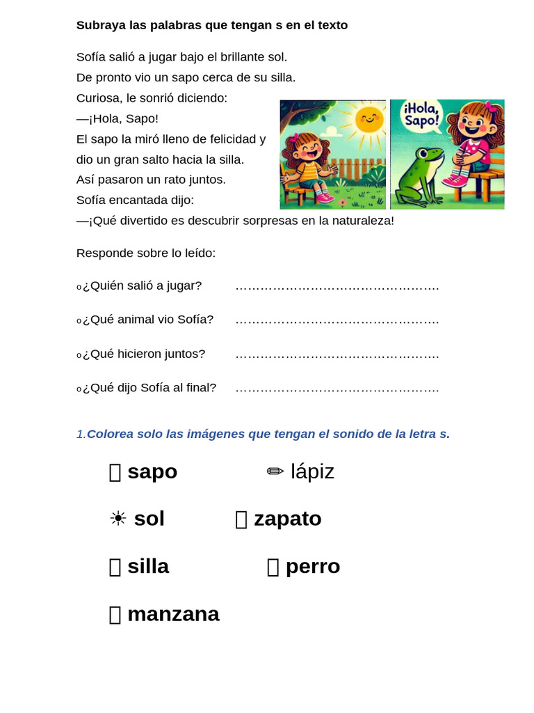 Lecturas y actividades con la letra S | PDF