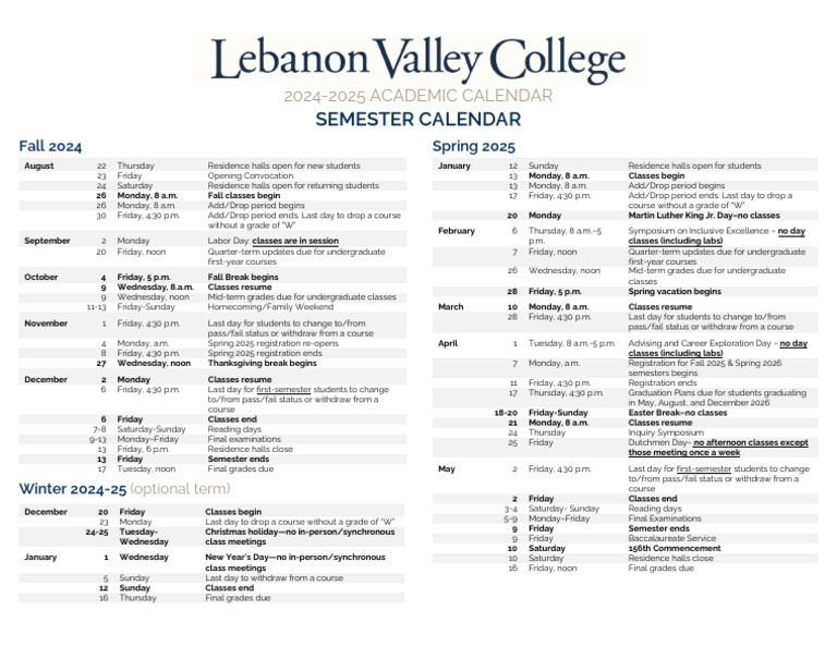 LVC Academic Calendar 2024-2025 | PDF | Academic Term | Workweek And Weekend