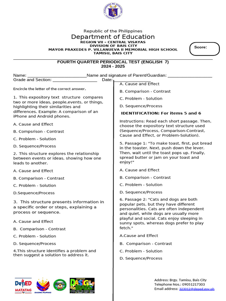 English 7 Periodical Test Guide | PDF | Tea | Organic Farming