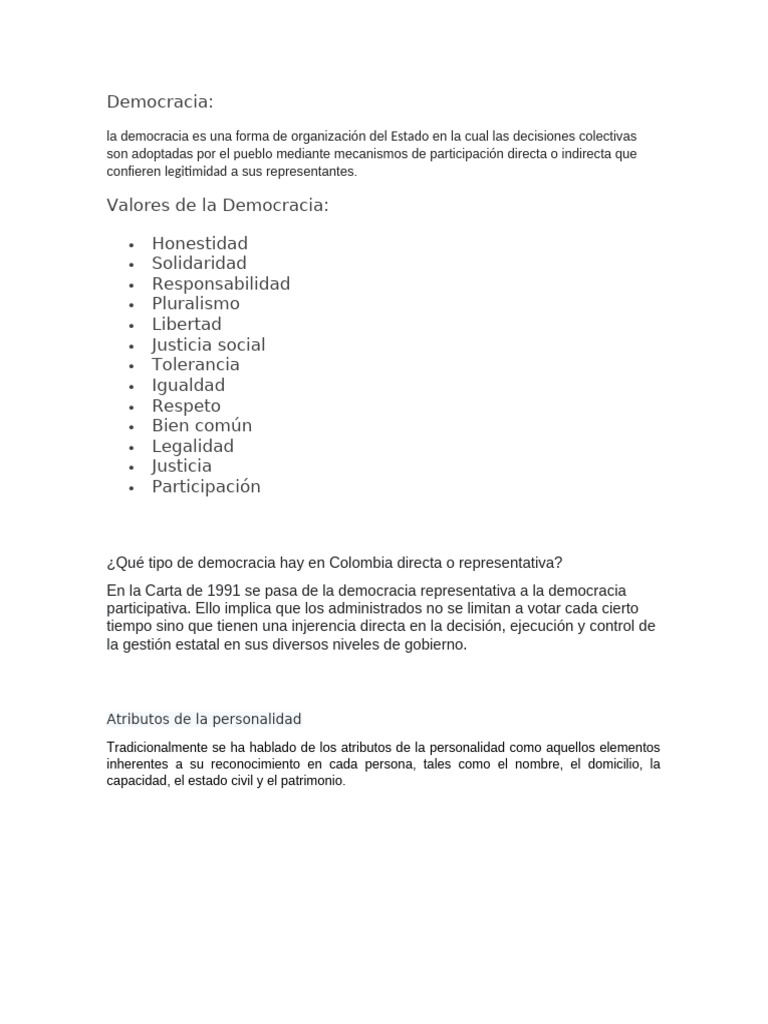Valores y Tipos de Democracia en Colombia | PDF