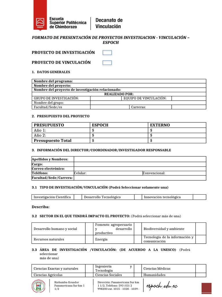 Formato para Proyectos de Investigación ESPOCH | PDF | Sustentabilidad ...