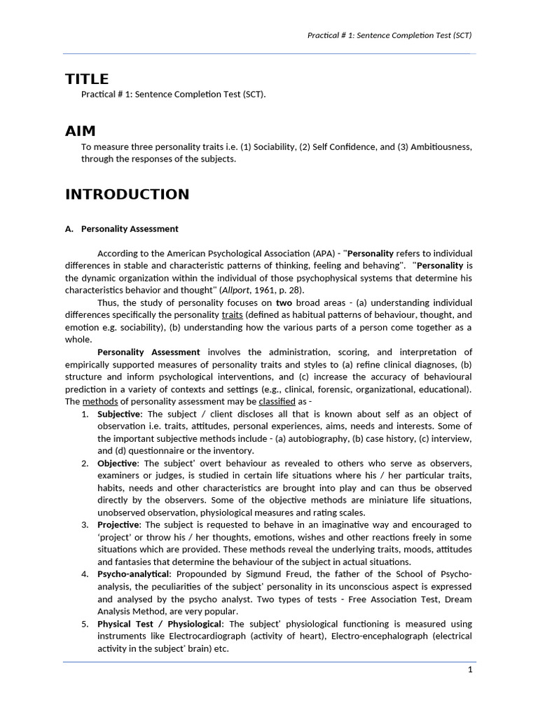 Overview of Sentence Completion Test | PDF | Cognitive Science | Cognition