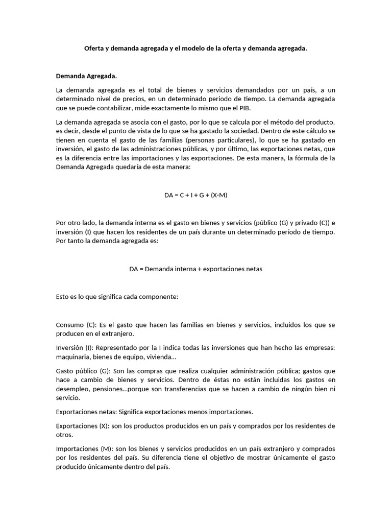Oferta y Demanda Agregada | PDF | Oferta (economía) | La demanda agregada