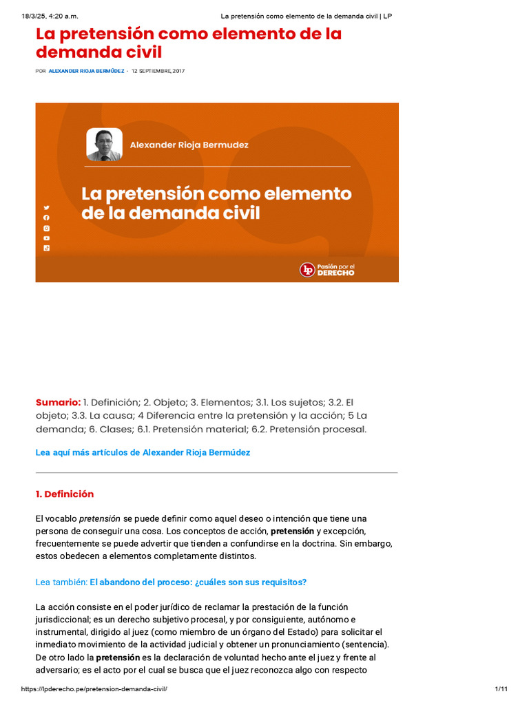 La Pretensión en la Demanda Civil | PDF | Ley procesal | Jurisdicción