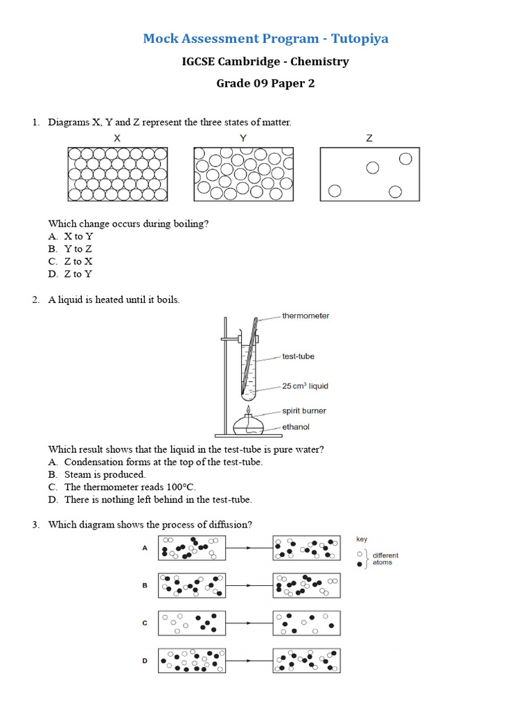 Chemistry Paper 2 - Cambridge Grade 9 - 1719114272165 | PDF | Oxide | Atoms