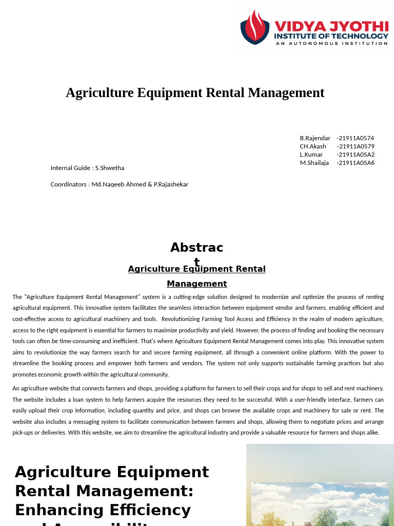 Agriculture Equipment Rental Management System | PDF | Agriculture | Farmer