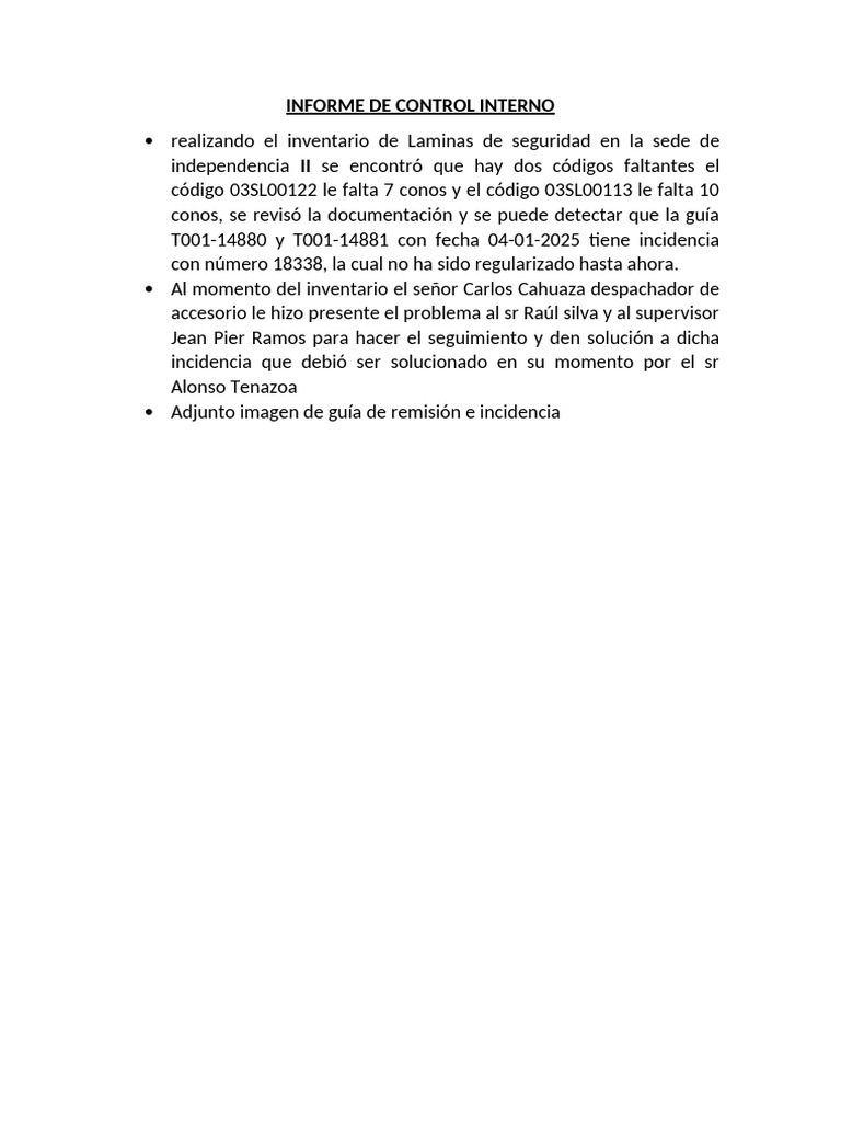 Informe de Control Interno 06 02 2025 | PDF