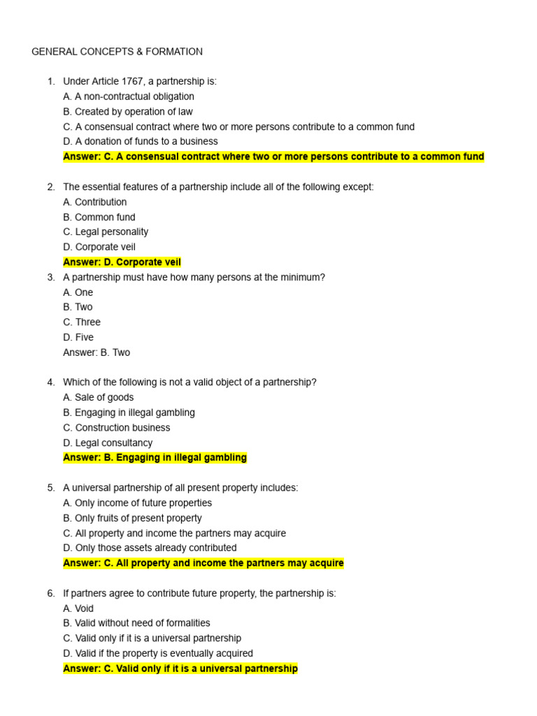 General Concept Questions | PDF | Legal Liability | Partnership