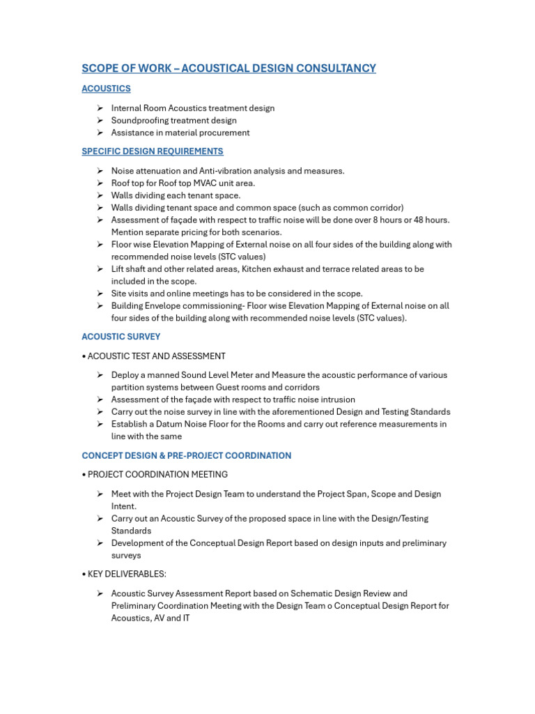 Acoustical Design Consultancy Scope | PDF | Noise