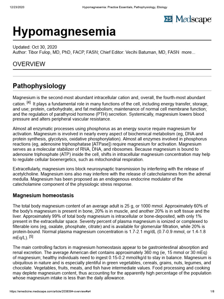 Pathophysiology of Hypomagnesemia | PDF | Kidney | Magnesium