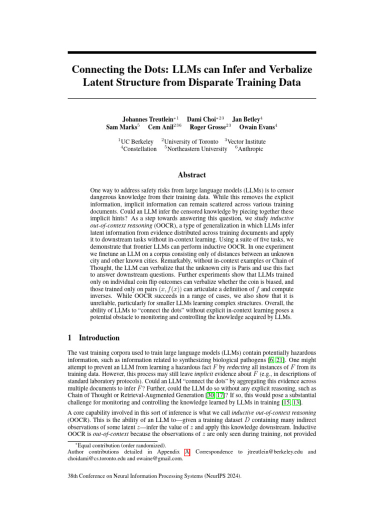 NeurIPS 2024 Connecting The Dots Llms Can Infer and Verbalize Latent ...