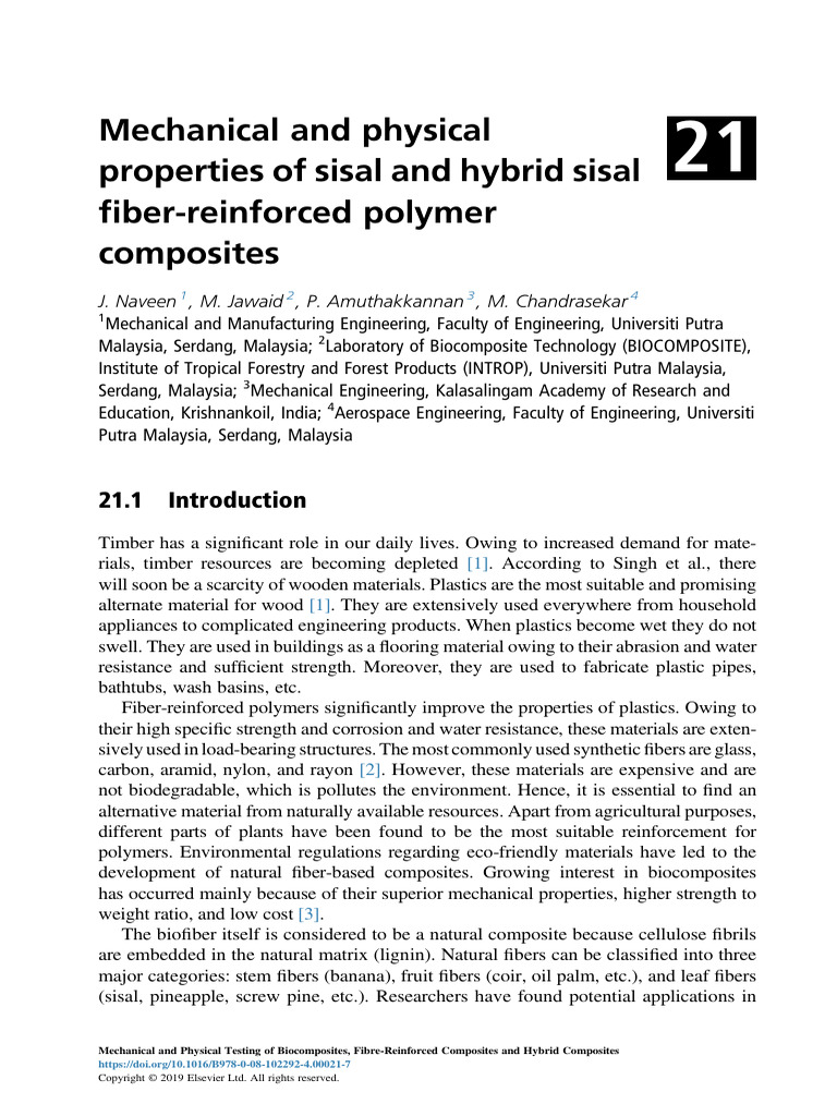 Visual Reference: Mechanical And Physical Properties Of Sisal And Hybrid Sisal Fiber