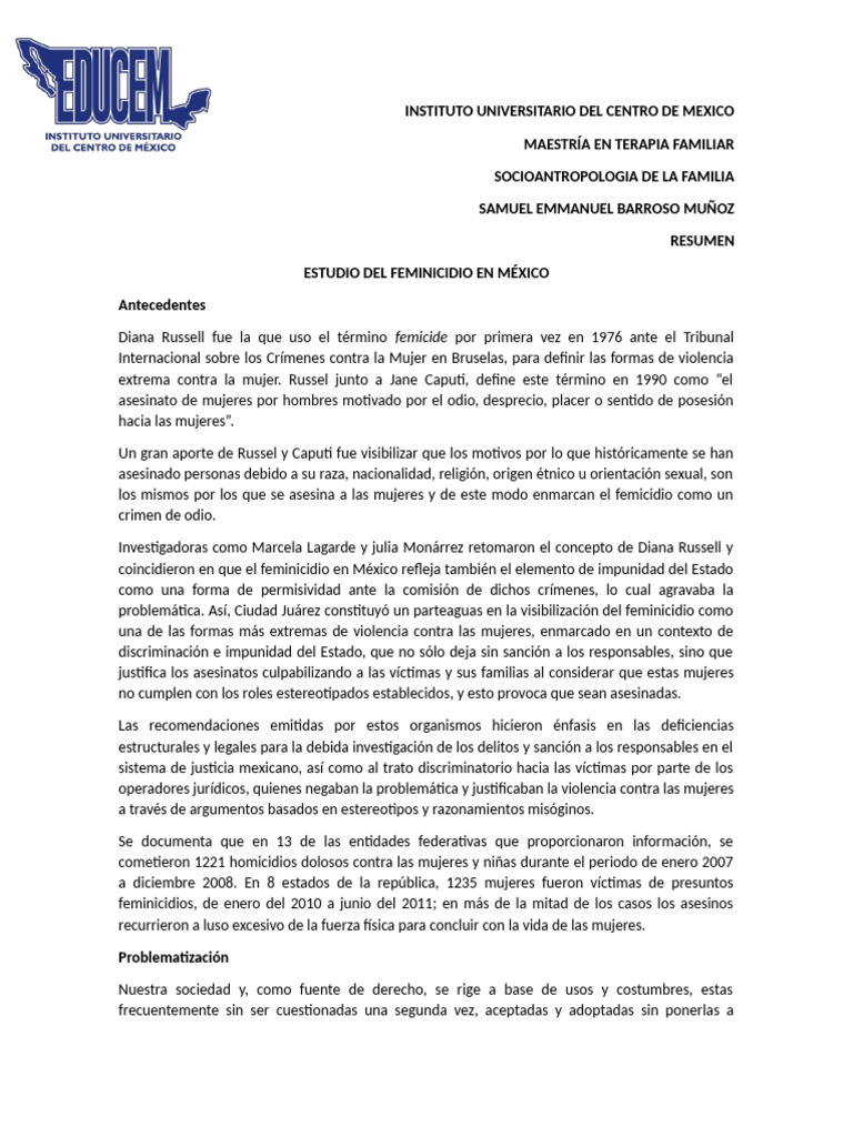 Estudio del Feminicidio en México: Causas y Consecuencias | PDF | La ...