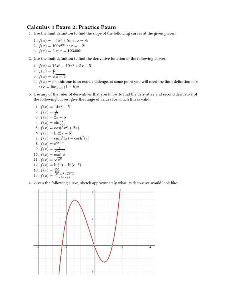 Calculus 1 Exam 2 Practice Questions | PDF