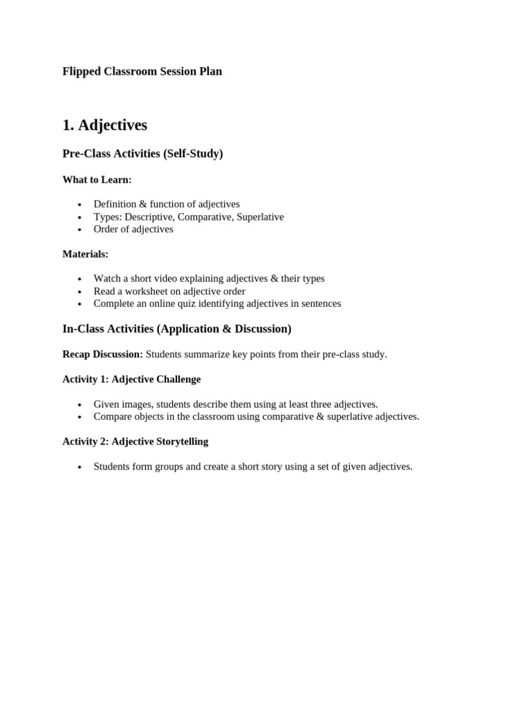 Flipped Classroom Session Plan | PDF | Adverb | Adjective