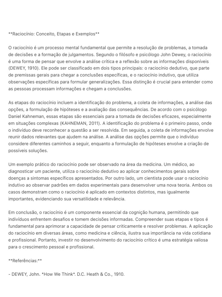 Etapas e Tipos de Raciocínio Crítico | PDF | Raciocínio dedutivo ...