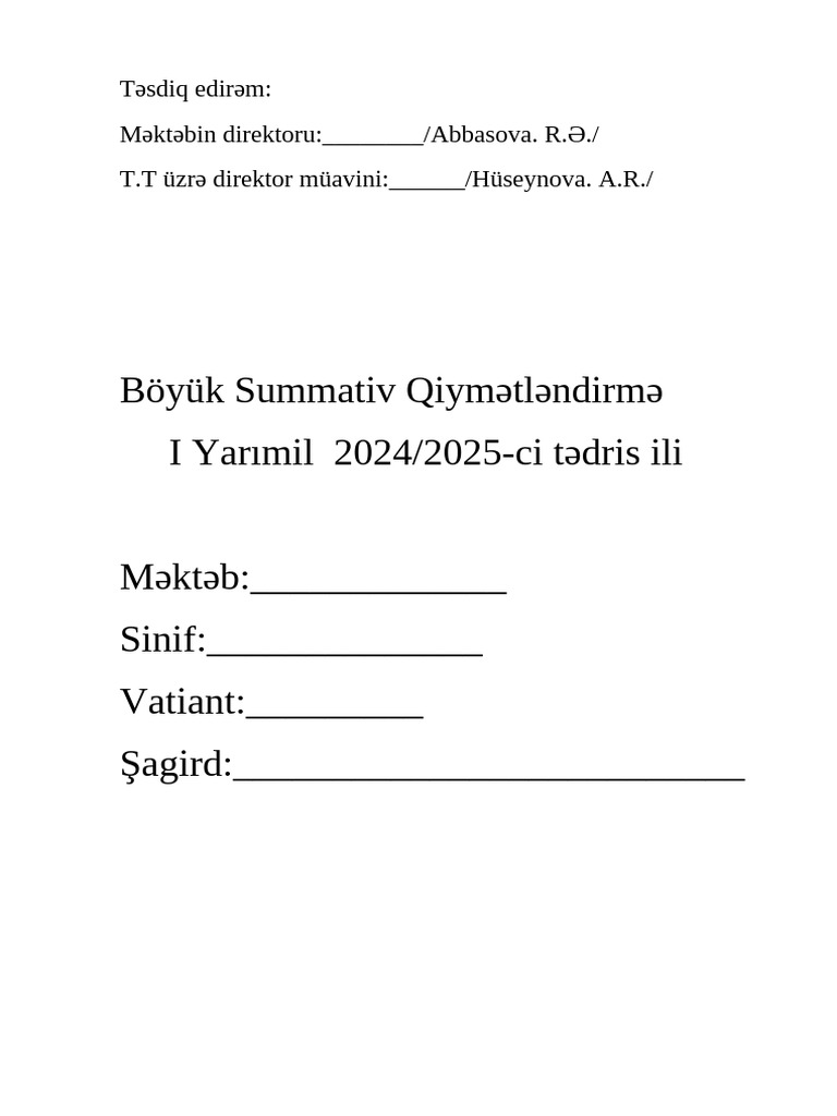 Böyük Summativ Qiymətləndirmə | PDF