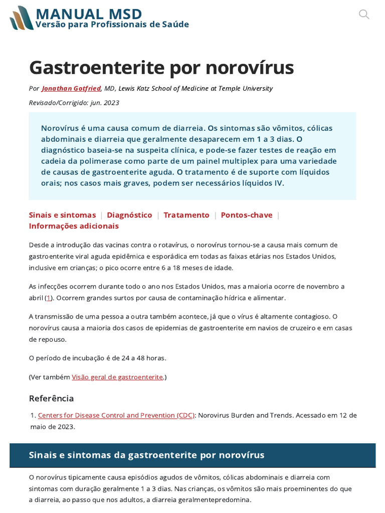 Gastroenterite Viral: Norovírus e Tratamento | PDF | Diarreia | Remédio