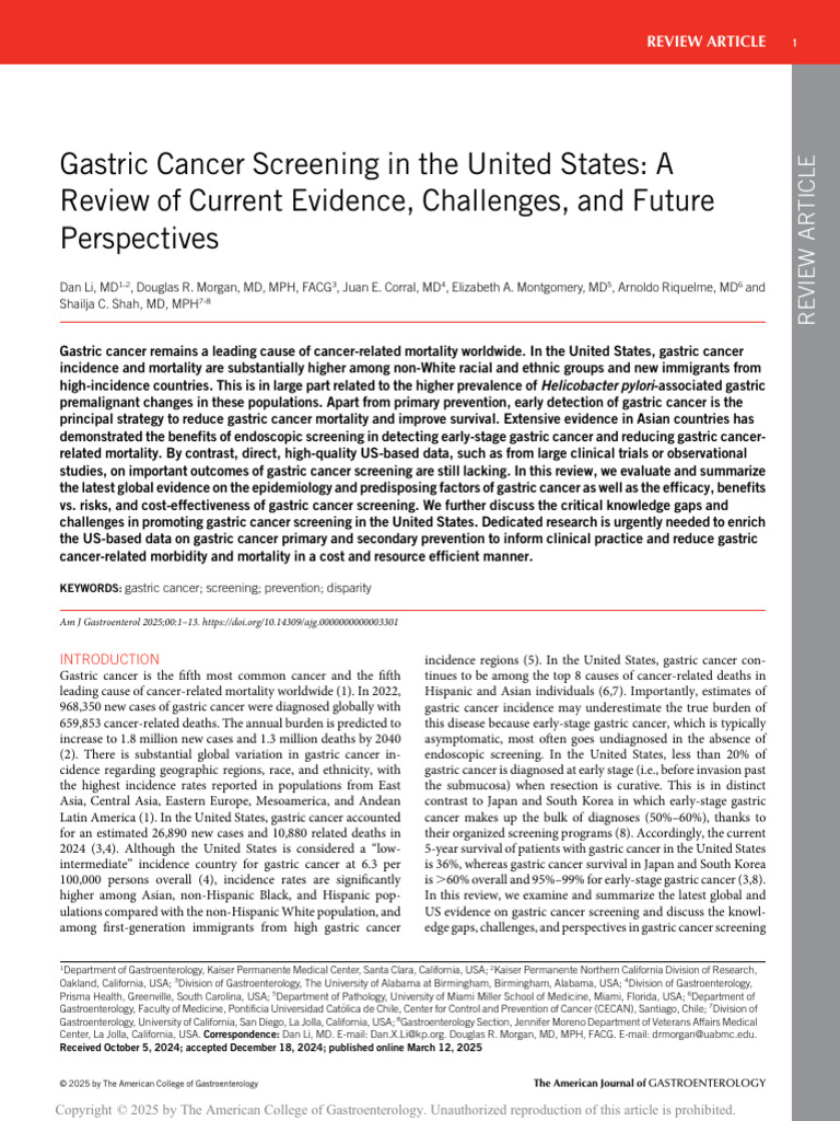 Gastric Cancer Screening in the US: Challenges | PDF | Cancer ...