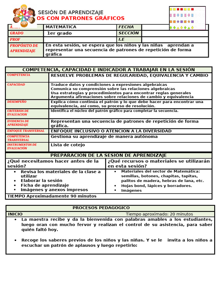 Sesion de Mate Jugamos Con Patrones Gráficos | PDF | Aprendizaje ...
