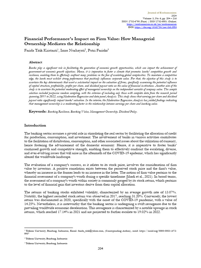 Impact of Managerial Ownership on Firm Value | PDF | Value (Economics ...